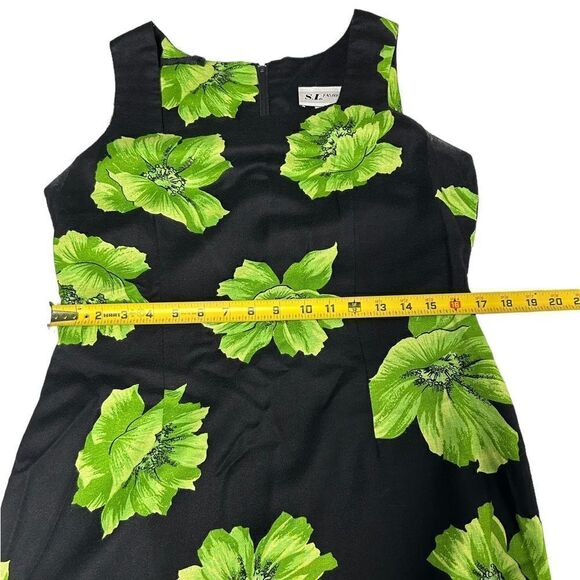 Vintage S.L. Fashions Floral Short Black Sleeveless Mini Dress Green Flowers - Picture 6 of 10